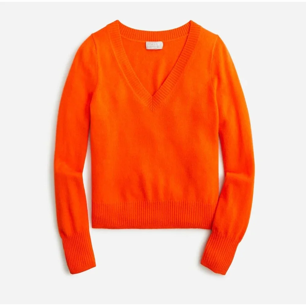 NWT J.Crew Cashmere Shrunken V-neck Sweater in Guarana Orange Pullover XL